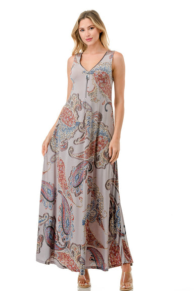 Ari Mixed Paisley Print Sleeveless Maxi Dress - Coco and lulu boutique