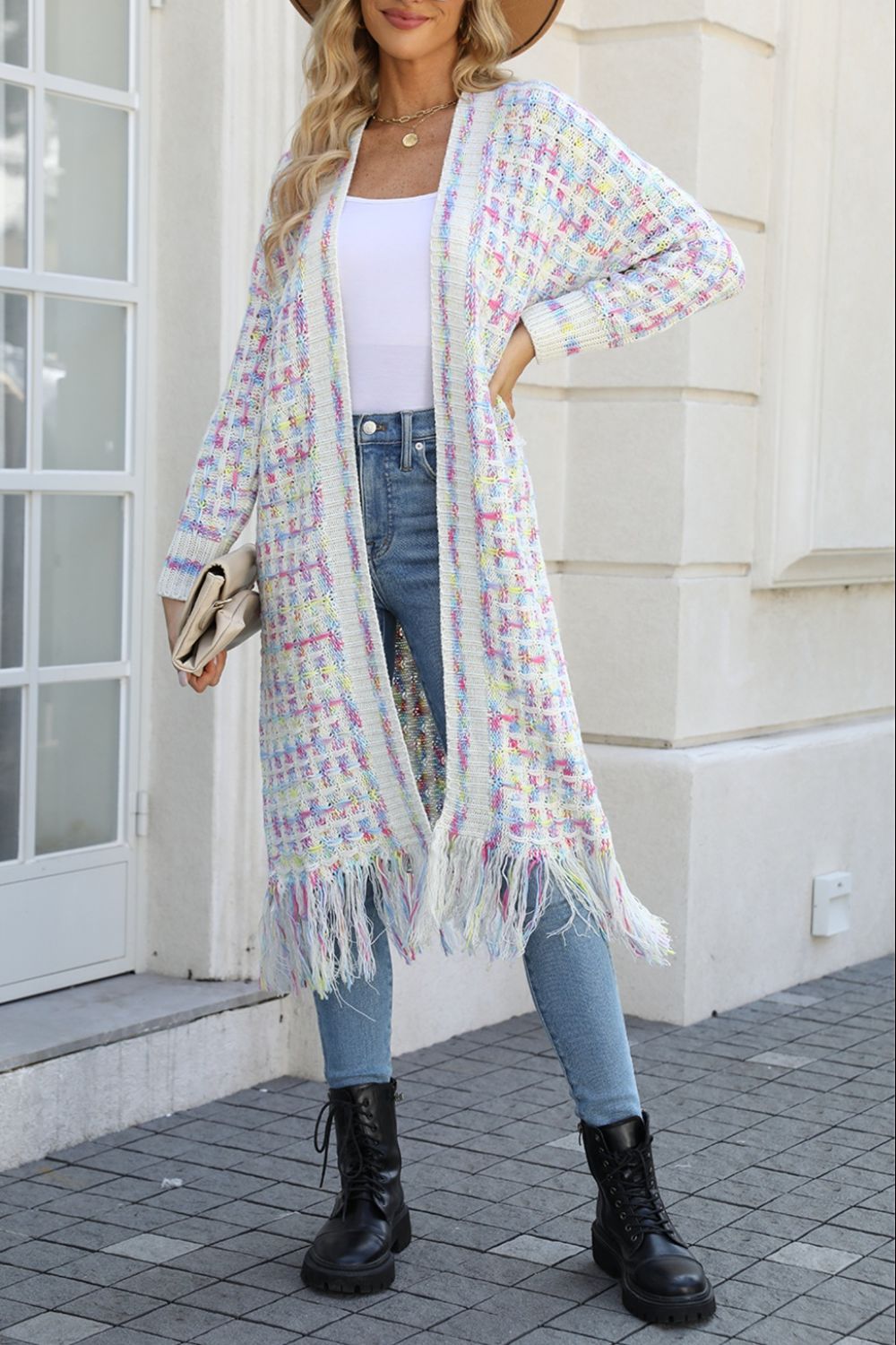 Morgan Multicolored Open Front Fringe Hem Cardigan - Coco and lulu boutique