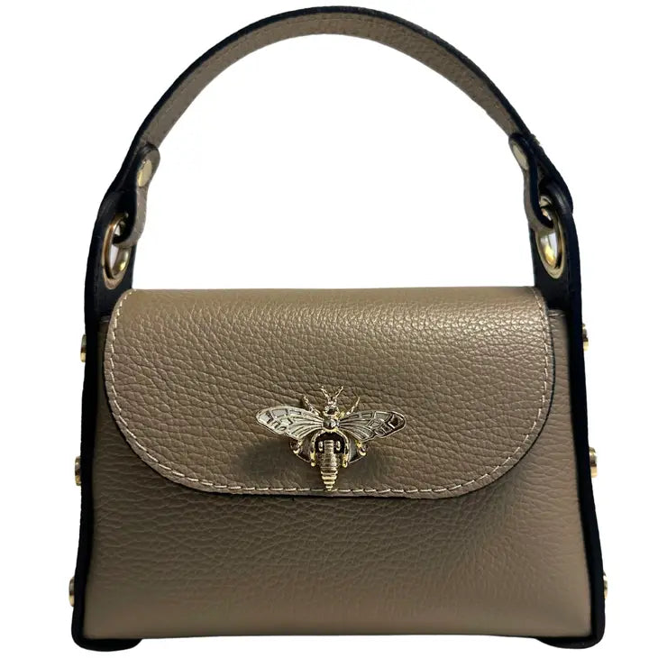 Modi Taupe mini Bee bag in genuine dollar leather - Coco and lulu boutique