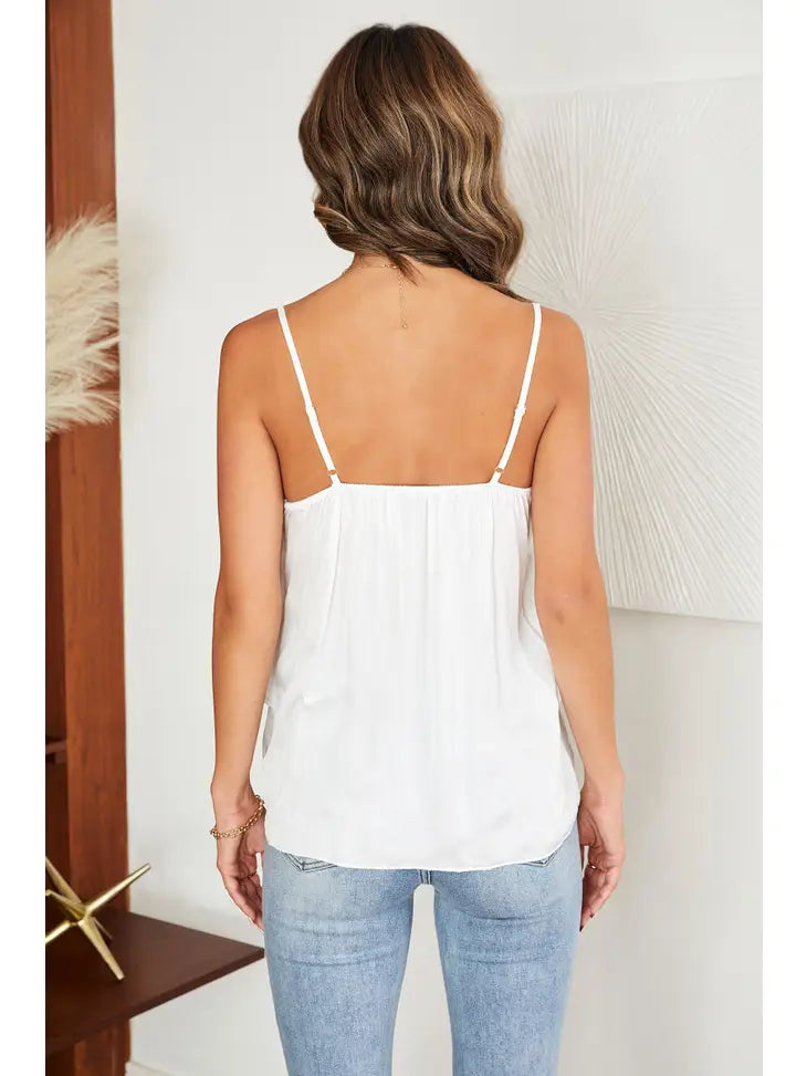 Sara Ruffle Front Silk Cami White - Coco and lulu boutique