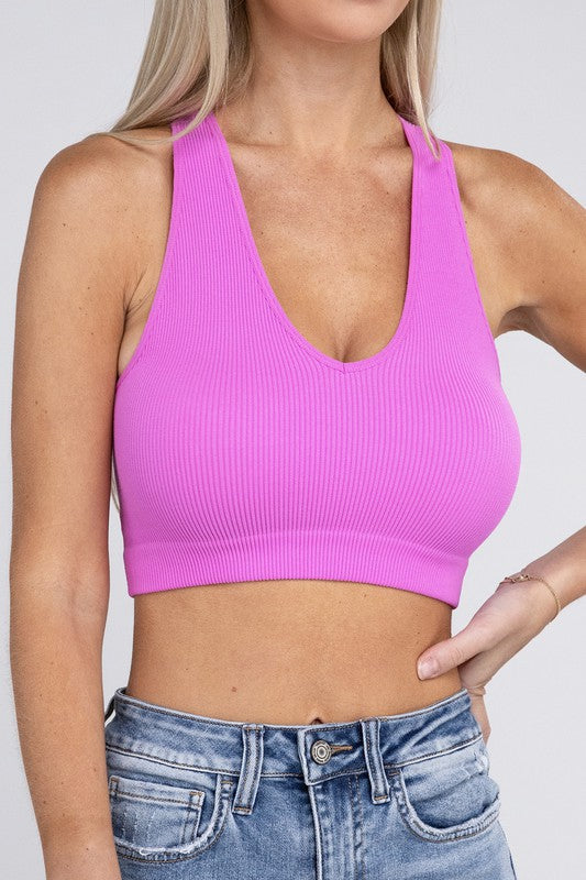 Free Spirit Ribbed Cropped Racerback Tank Top - Coco and lulu boutique