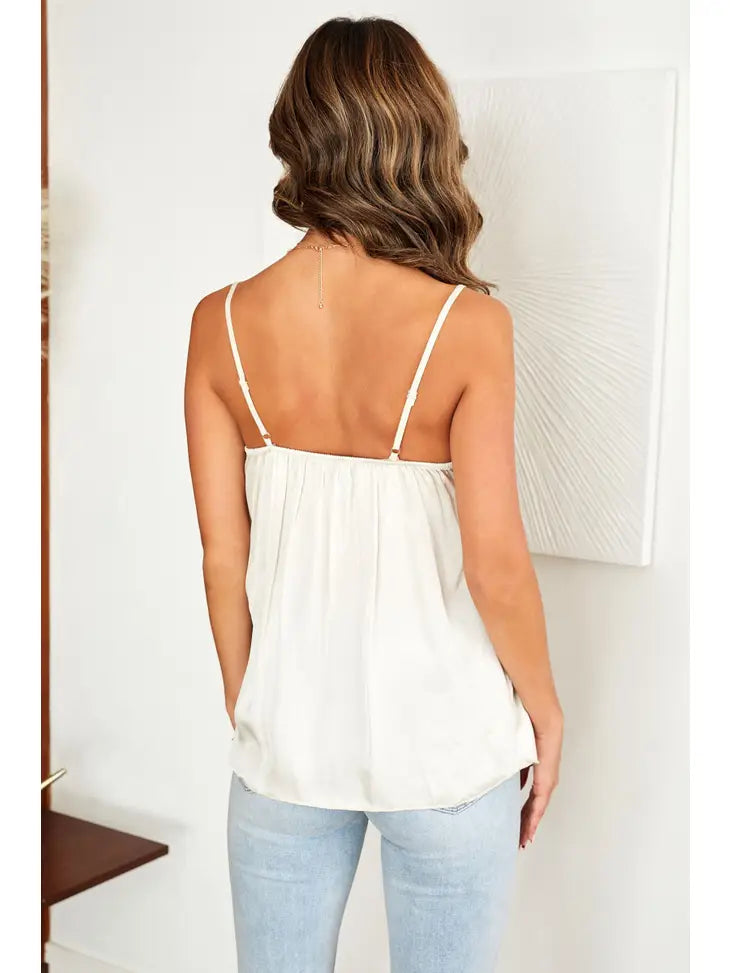 Sara Italian Ruffle Silky Cami in BEIGE - Coco and lulu boutique