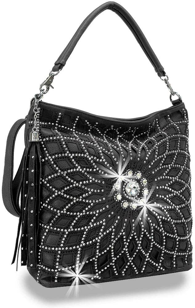Rhinestone Design Layered Hobo: Taupe - Coco and lulu boutique