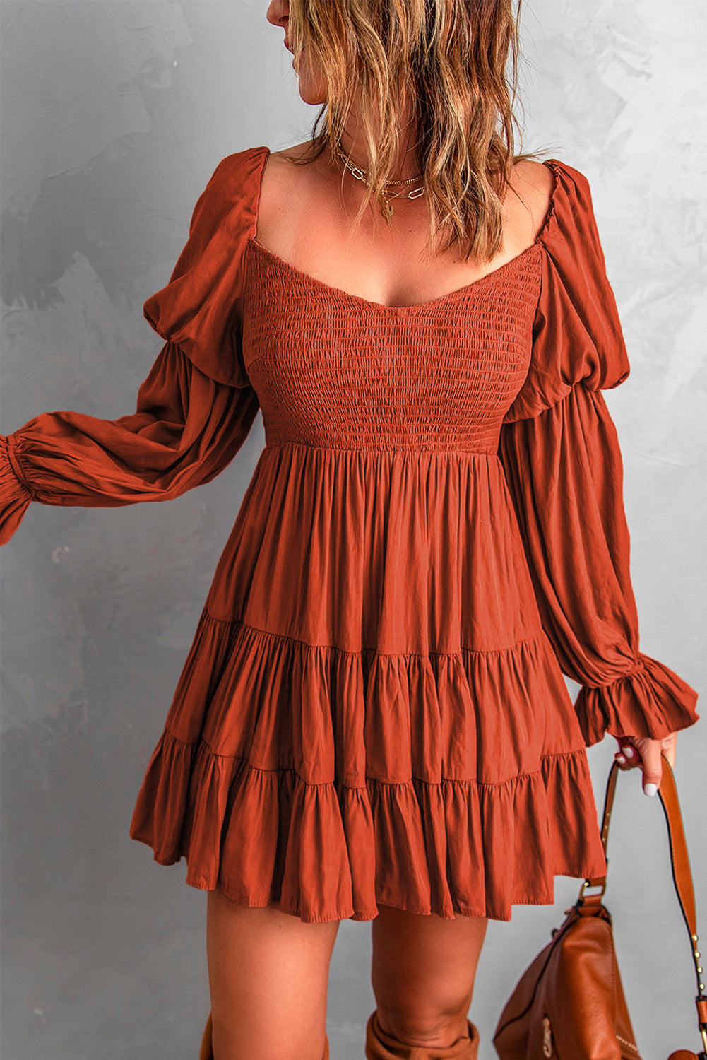 Amelia Smocked Off-Shoulder Tiered Mini Dress - Coco and lulu boutique