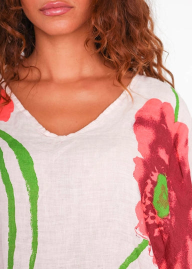 Linen Floral Poncho Top Anis Green - Coco and lulu boutique