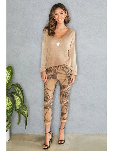 Italian Chains and Cheetah Crinkle Jogger - Coco and lulu boutique