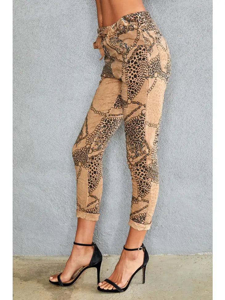 Italian Chains and Cheetah Crinkle Jogger - Coco and lulu boutique