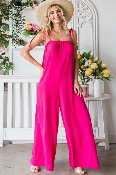Pocketed Spaghetti Strap Wide Leg Jumpsuit - Coco and lulu boutique