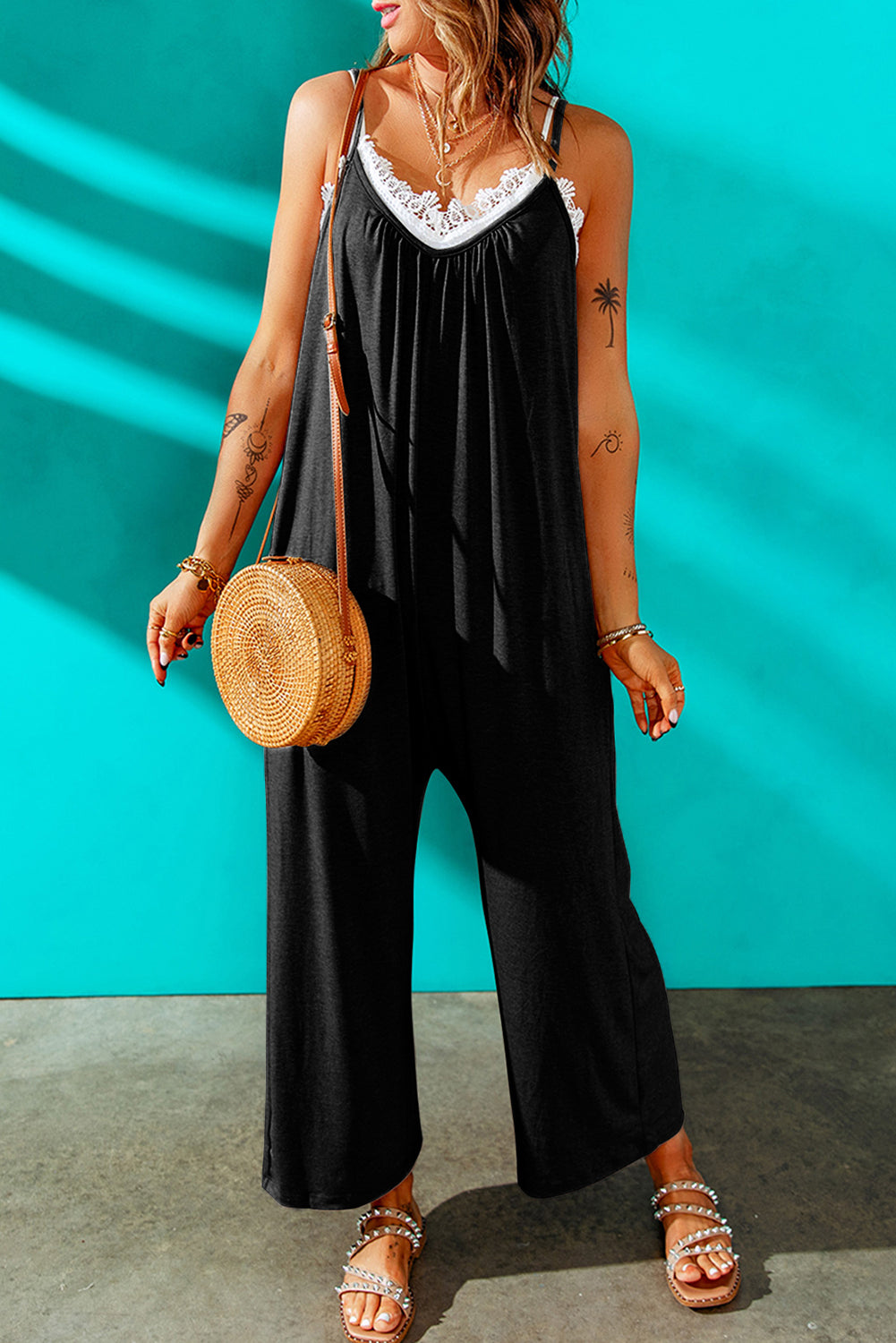 Skyler Spaghetti Strap Wide Leg Jumpsuit - Coco and lulu boutique