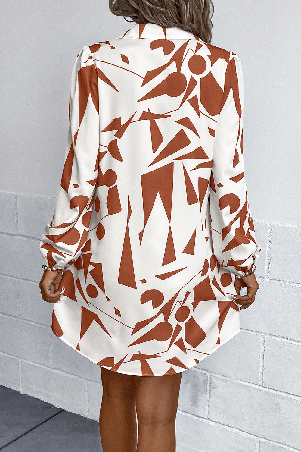 Coco Geometric Long Sleeve Shirt Dress - Coco and lulu boutique