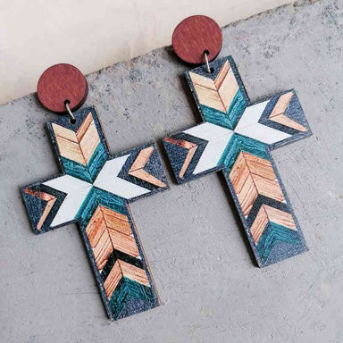 Cross Wood Drop Earrings - Coco and lulu boutique
