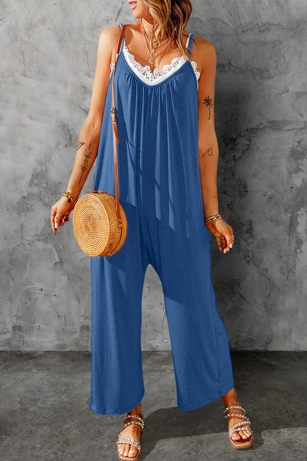 Skyler Spaghetti Strap Wide Leg Jumpsuit - Coco and lulu boutique
