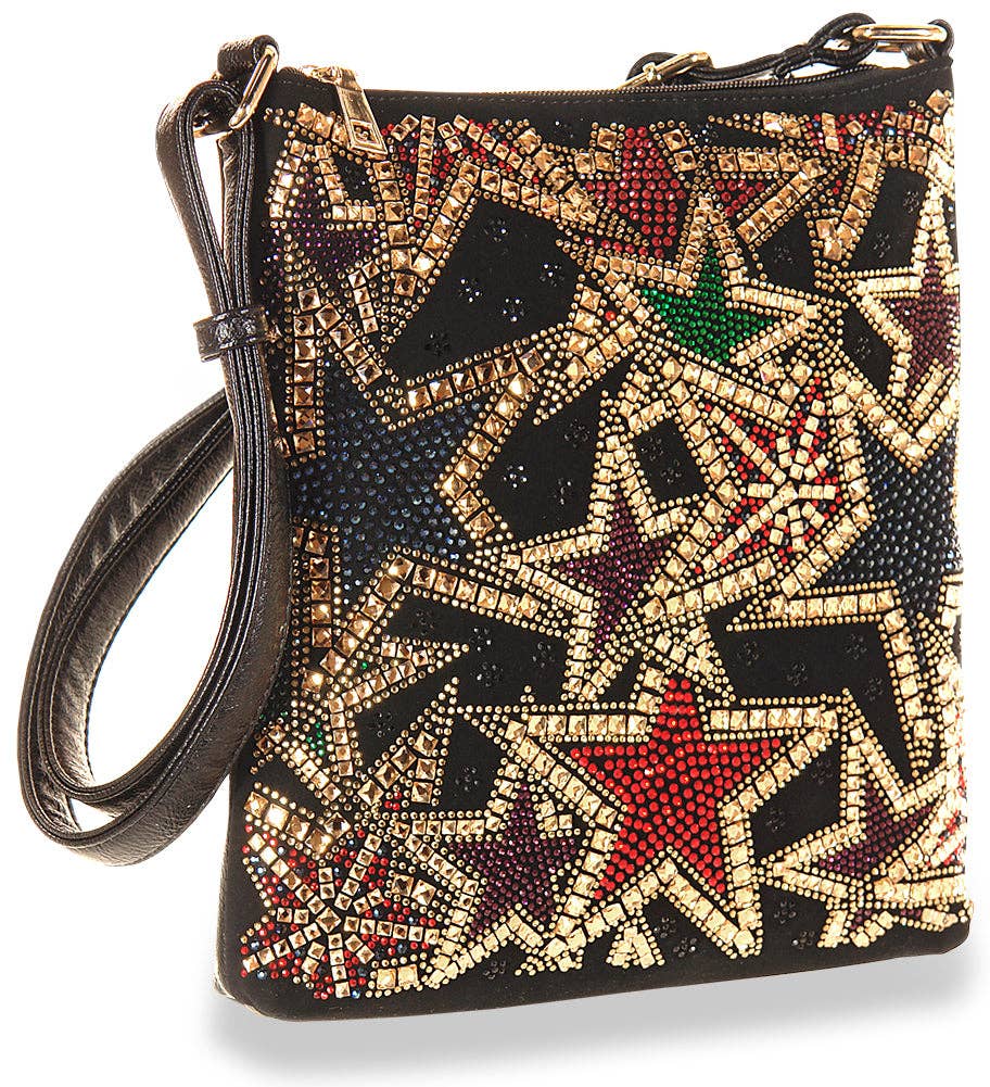 Star Design Rhinestone Crossbody: Black - Coco and lulu boutique