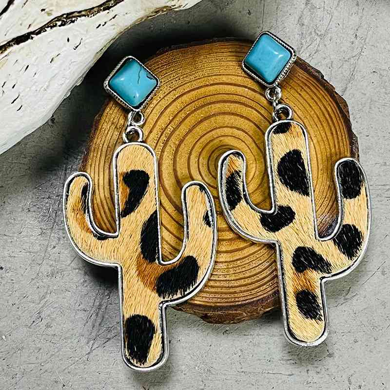 Turquoise and Cowhide Cactus Earrings - Coco and lulu boutique