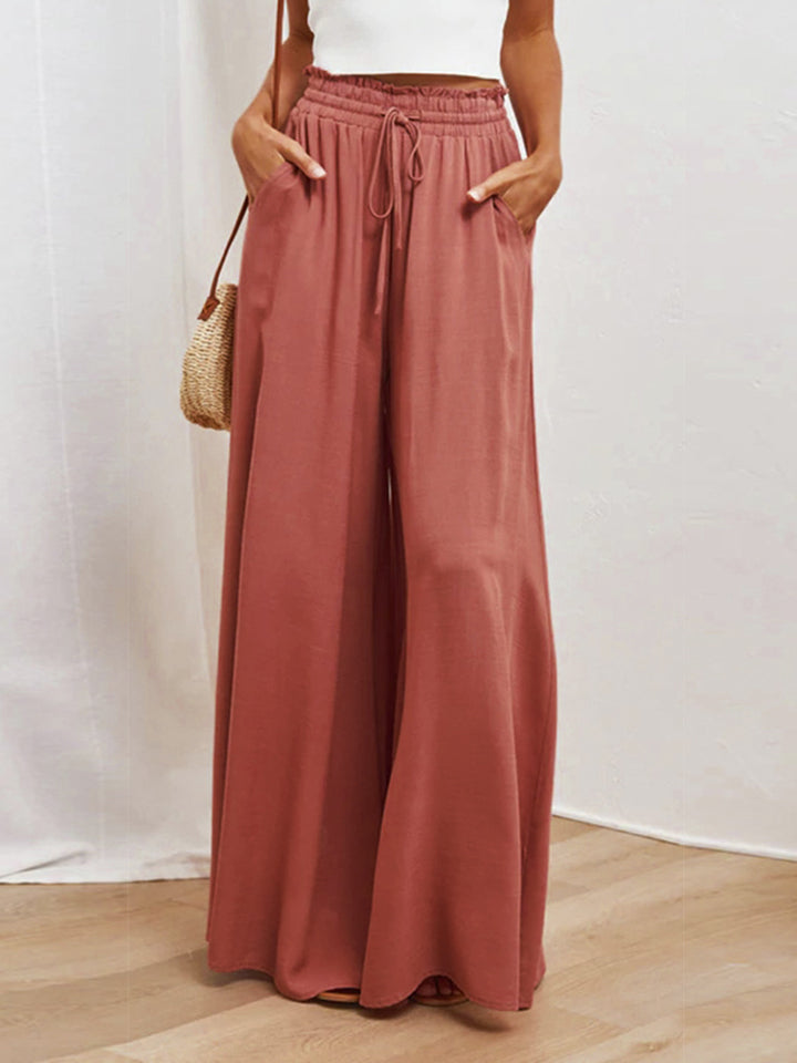 Susan Drawstring Waist Wide Leg Pants - Coco and lulu boutique