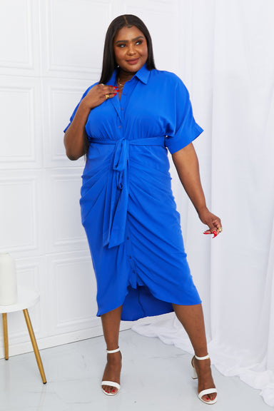 Alexann Full Size Ruched Tie-Waist Shirt Dress - Coco and lulu boutique