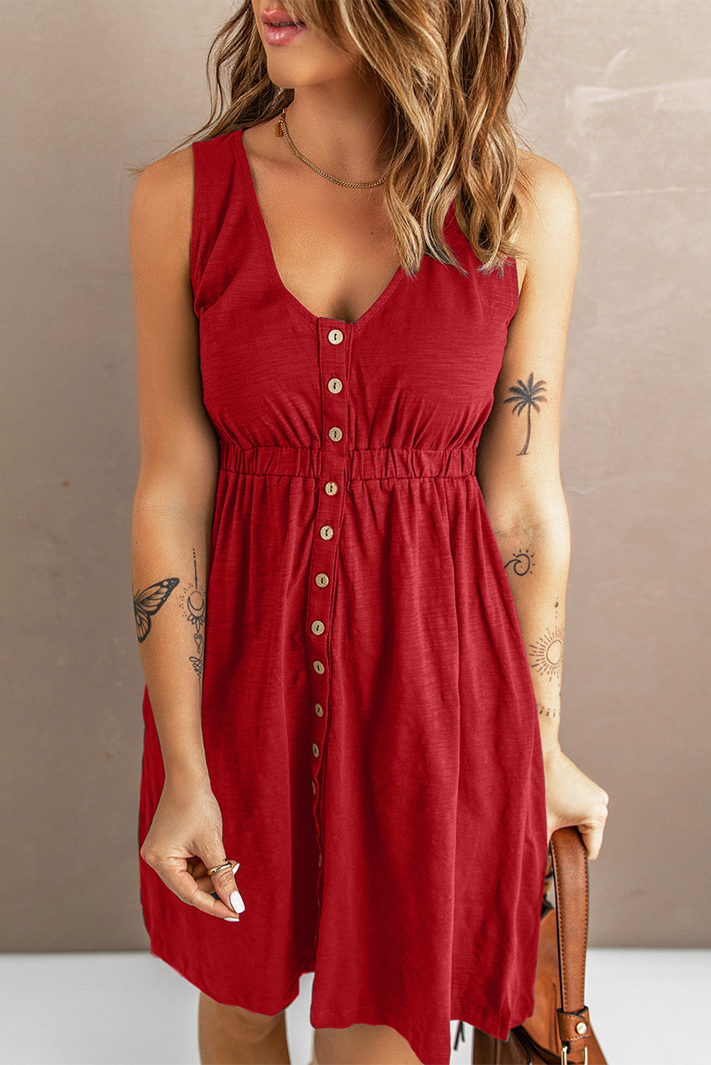 Gracie Sleeveless Button Down Mini Dress - Coco and lulu boutique