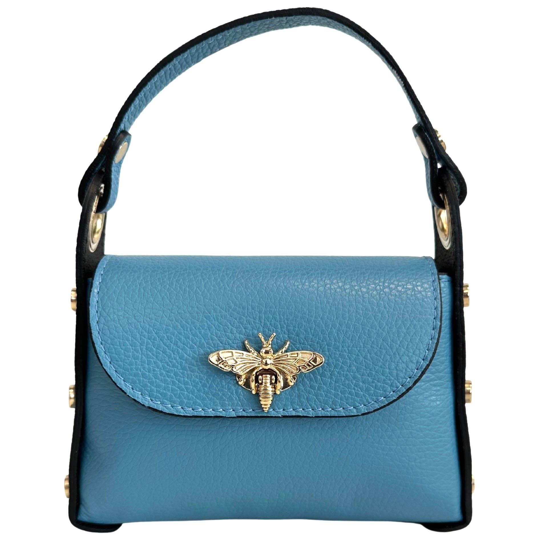 Modarno mini borsa in Vera pelle dollaro con chiusura a moschettone a forma di ape, borchie laterali, catena metallica rimovibile, manico in pelle - Coco and lulu boutique