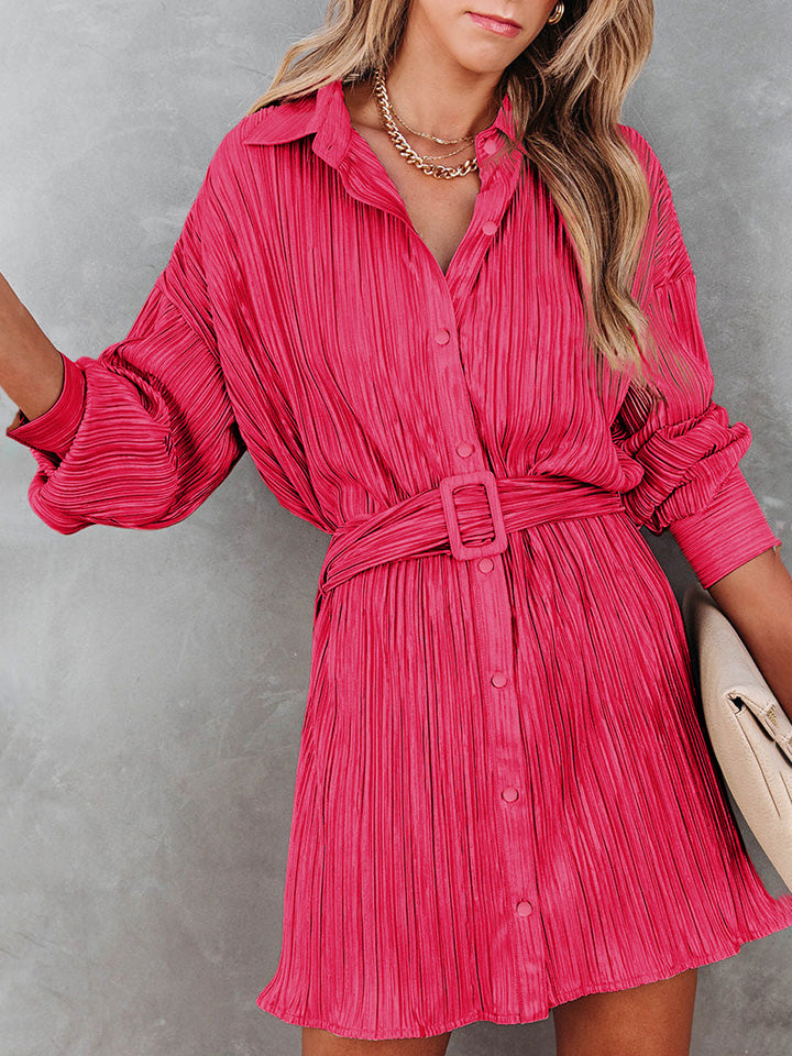 Tie Waist Button-Down Long Sleeve Dress - Coco and lulu boutique