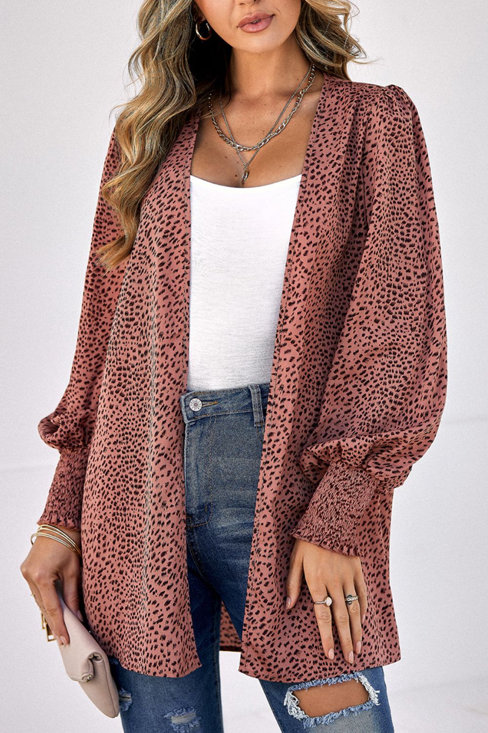 Sophie Leopard Print Balloon Sleeve Cardigan - Coco and lulu boutique