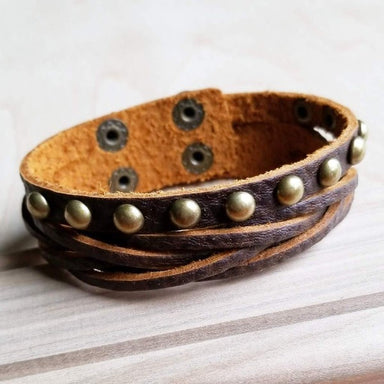 Multi-Strand Leather Cuff with Antique Gold Studs - Coco and lulu boutique