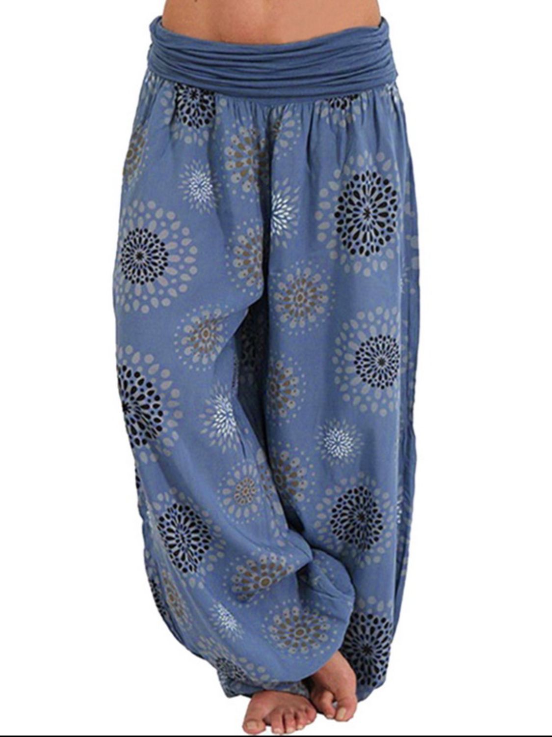 Bohemian Full Size Ruched High Waist Beach Printed Pants - Coco and lulu boutique