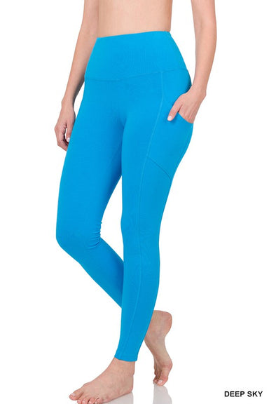 BETTER COTTON WIDE WAISTBAND POCKET LEGGINGS - Coco and lulu boutique