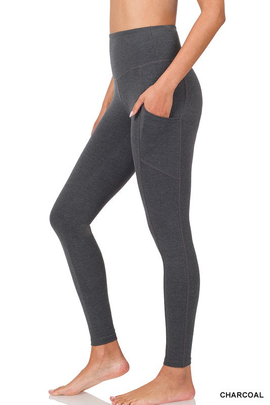 BETTER COTTON WIDE WAISTBAND POCKET LEGGINGS - Coco and lulu boutique