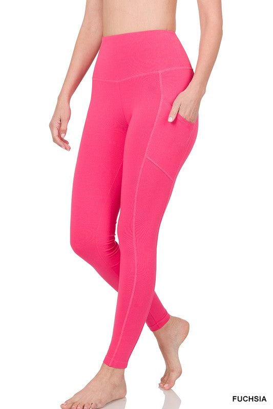 BETTER COTTON WIDE WAISTBAND POCKET LEGGINGS - Coco and lulu boutique