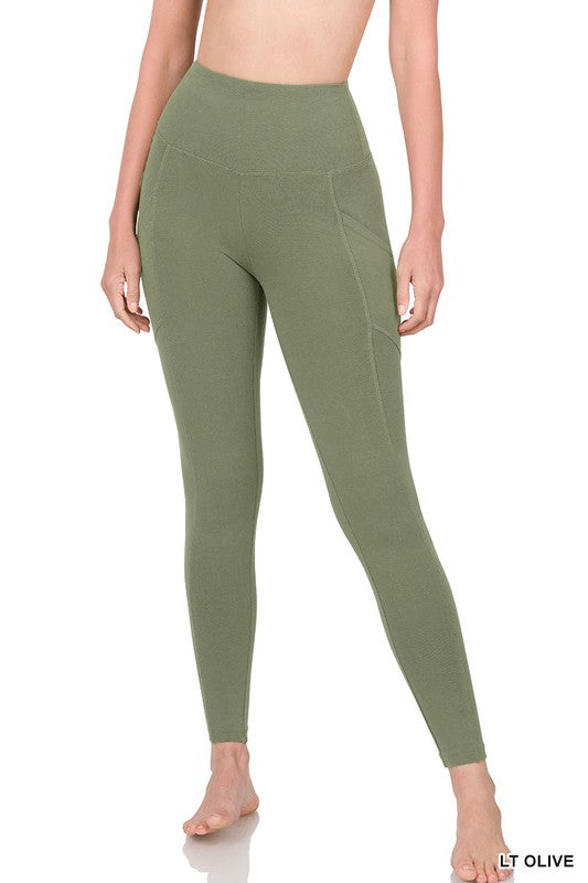 BETTER COTTON WIDE WAISTBAND POCKET LEGGINGS - Coco and lulu boutique