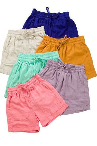 LINEN DRAWSTRING WAIST SHORTS WITH POCKETS - Coco and lulu boutique