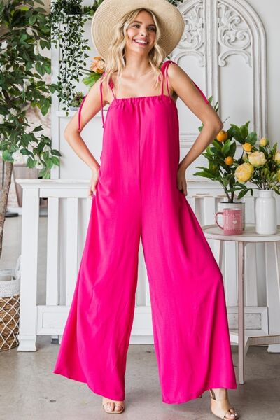 Pocketed Spaghetti Strap Wide Leg Jumpsuit - Coco and lulu boutique