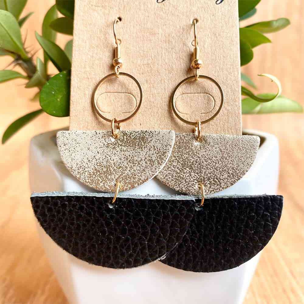 Geometrical Shape Dangle Leather Earrings - Coco and lulu boutique