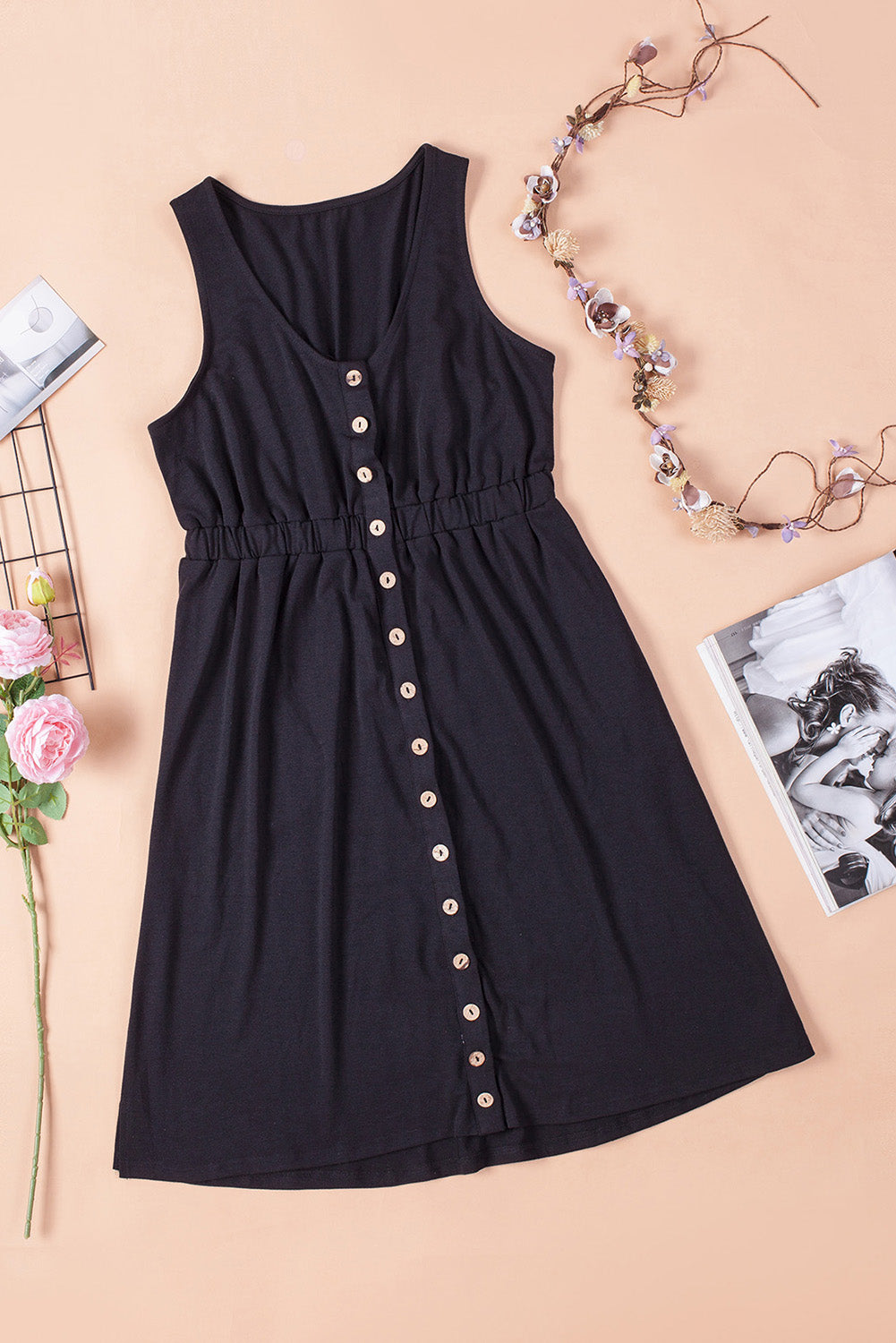 Gracie Sleeveless Button Down Mini Dress - Coco and lulu boutique