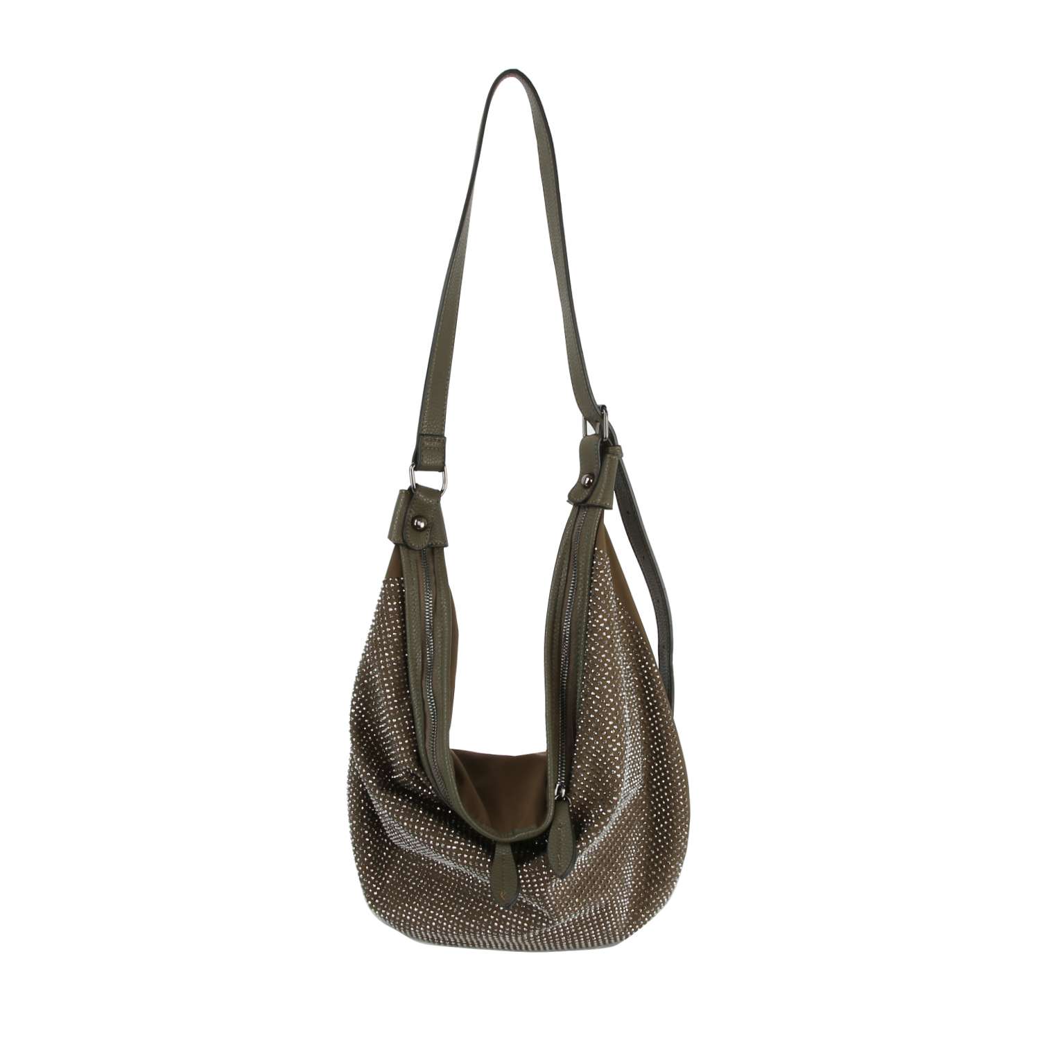 Dazzling Rhinestone Hobo Handbag: Olive - Coco and lulu boutique