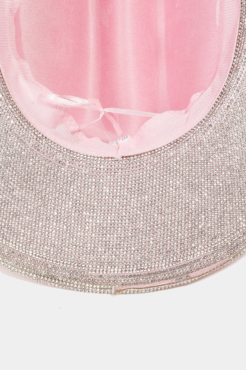 Fame Pave Rhinestone Trim Faux Suede Hat - Coco and lulu boutique
