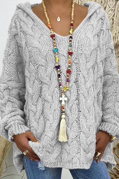 Keely Cable-Knit Hooded Sweater - Coco and lulu boutique