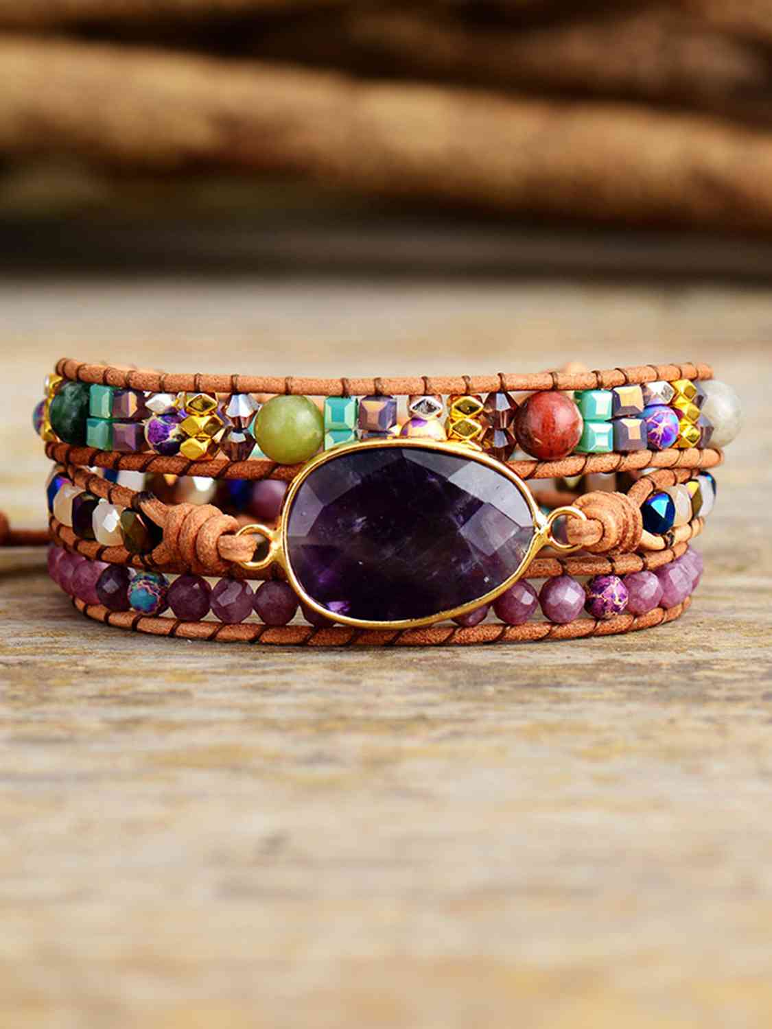 Triple Layer Amethyst Wrap Bracelet - Coco and lulu boutique