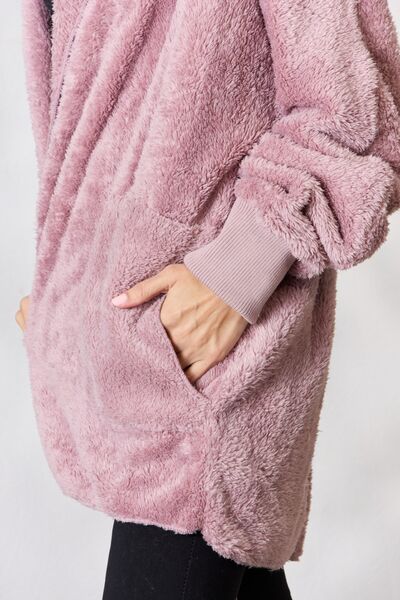 Cozy Faux Fur Open Front Hooded Jacket - Coco and lulu boutique