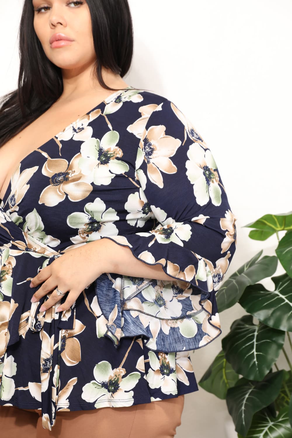 Caroline  Full Size Angel Sleeve Top with Wrap Tie Body - Coco and lulu boutique
