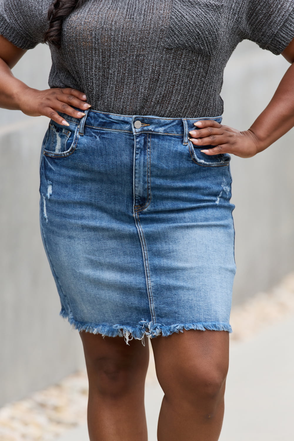 Amelia Full Size Denim Mini Skirt - Coco and lulu boutique