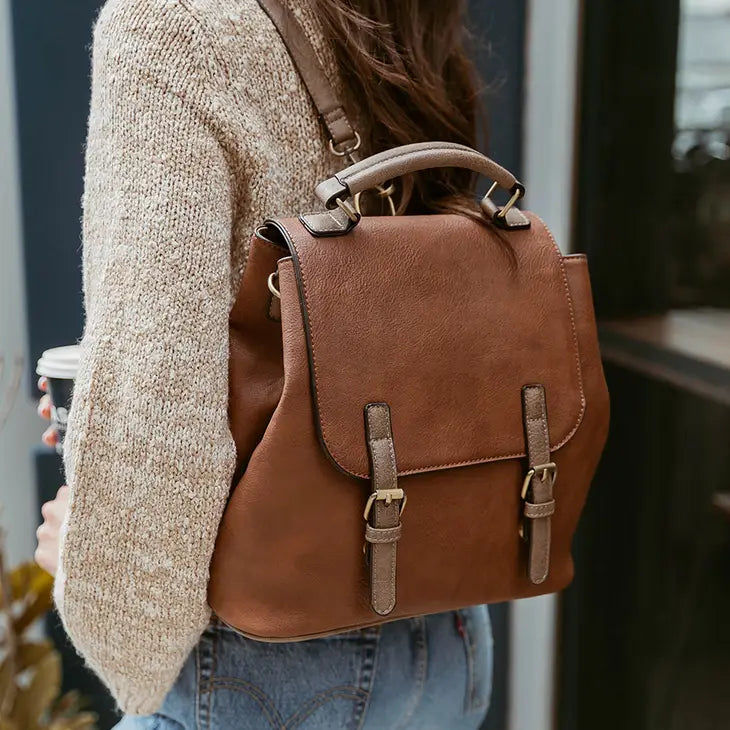 Brook Brown Convertible Backpack/Shoulder Bag - Coco and lulu boutique