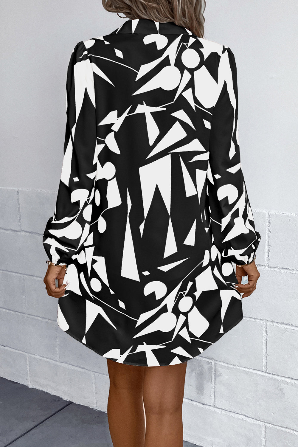 Coco Geometric Long Sleeve Shirt Dress - Coco and lulu boutique