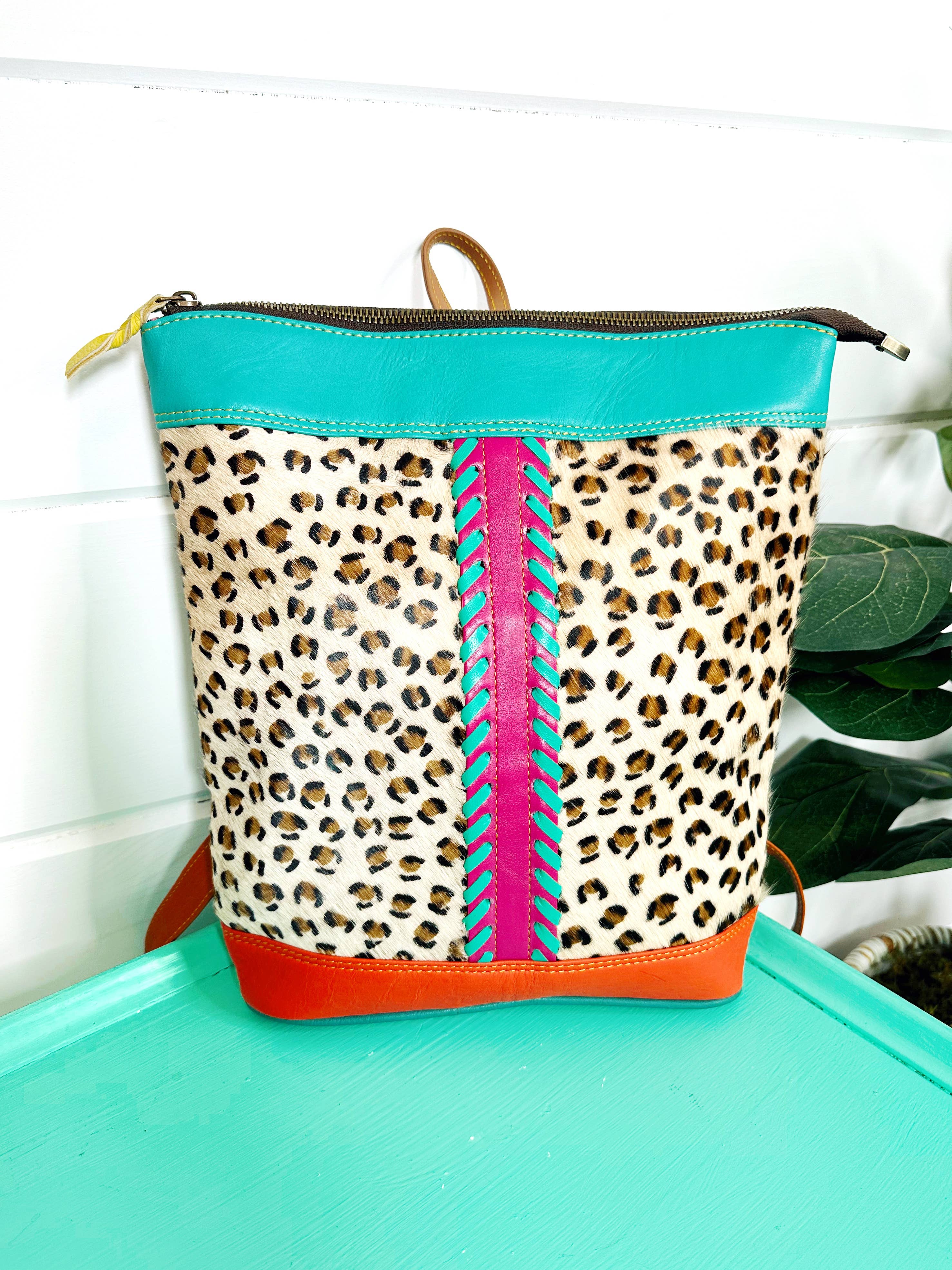 Konner Leather and Hair on Hide Stitched Backpack Purse - Coco and lulu boutique