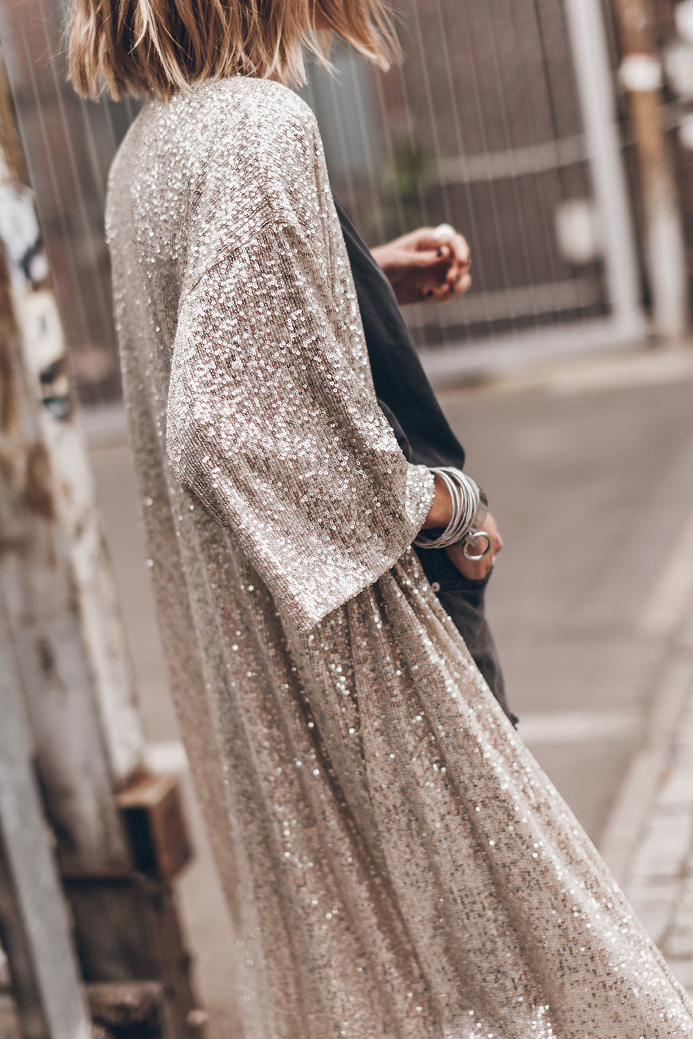 Date Night Sequin Open Front Duster Cardigan - Coco and lulu boutique