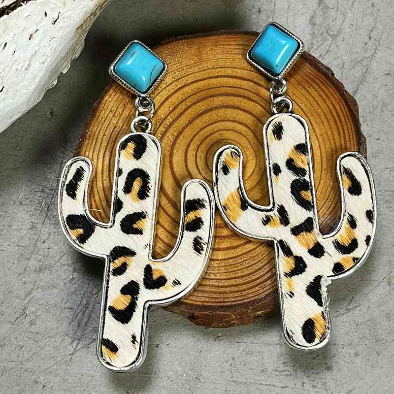 Turquoise and Cowhide Cactus Earrings - Coco and lulu boutique