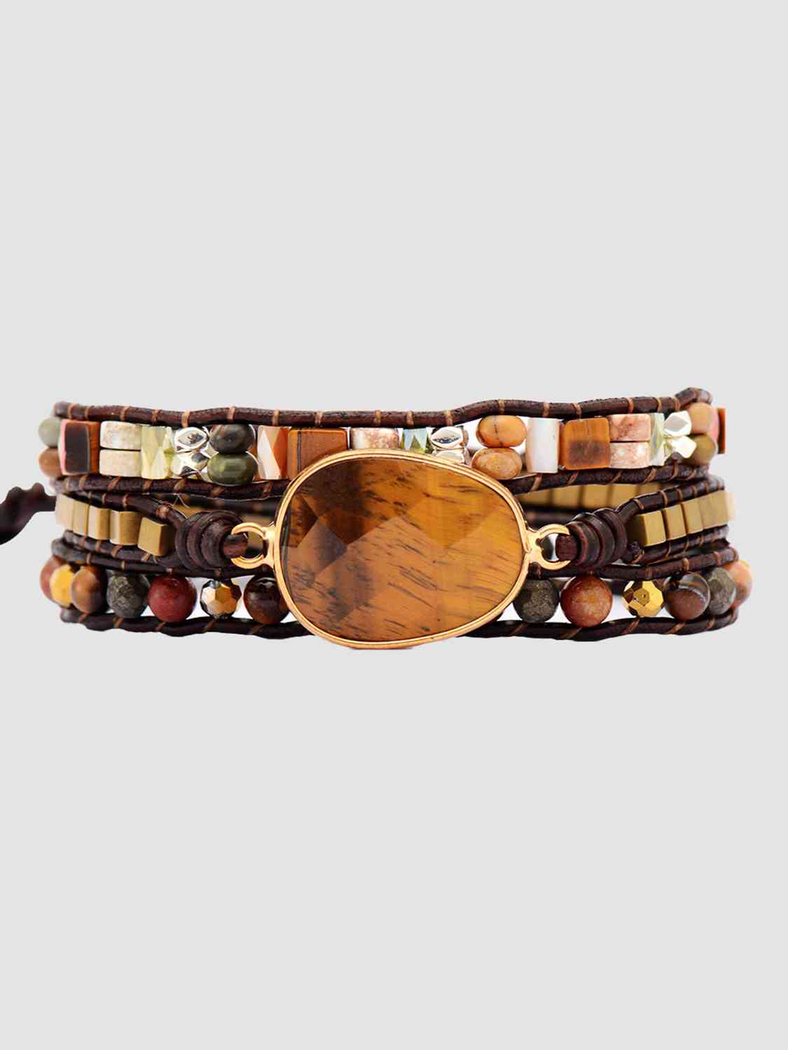 Geometrical Shape Tigers Eye Triple-Layer Wrap Bracelet - Coco and lulu boutique