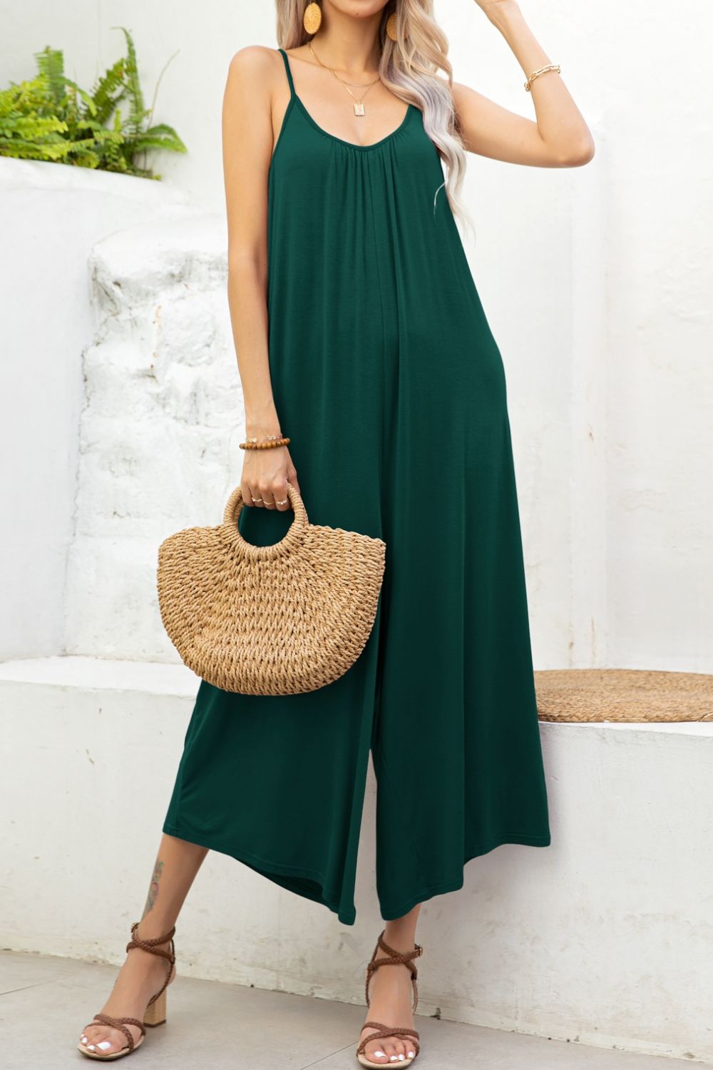 Spaghetti Strap Scoop Neck Jumpsuit - Coco and lulu boutique