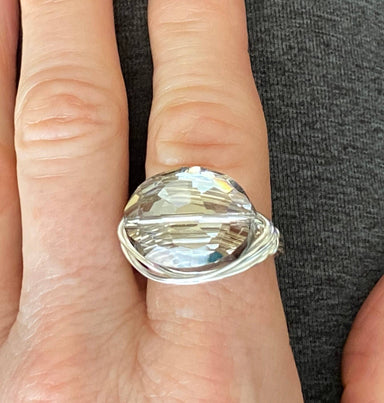 Smoky Oval Crystal Wire Wrapped Silver Ring Chunky - Coco and lulu boutique