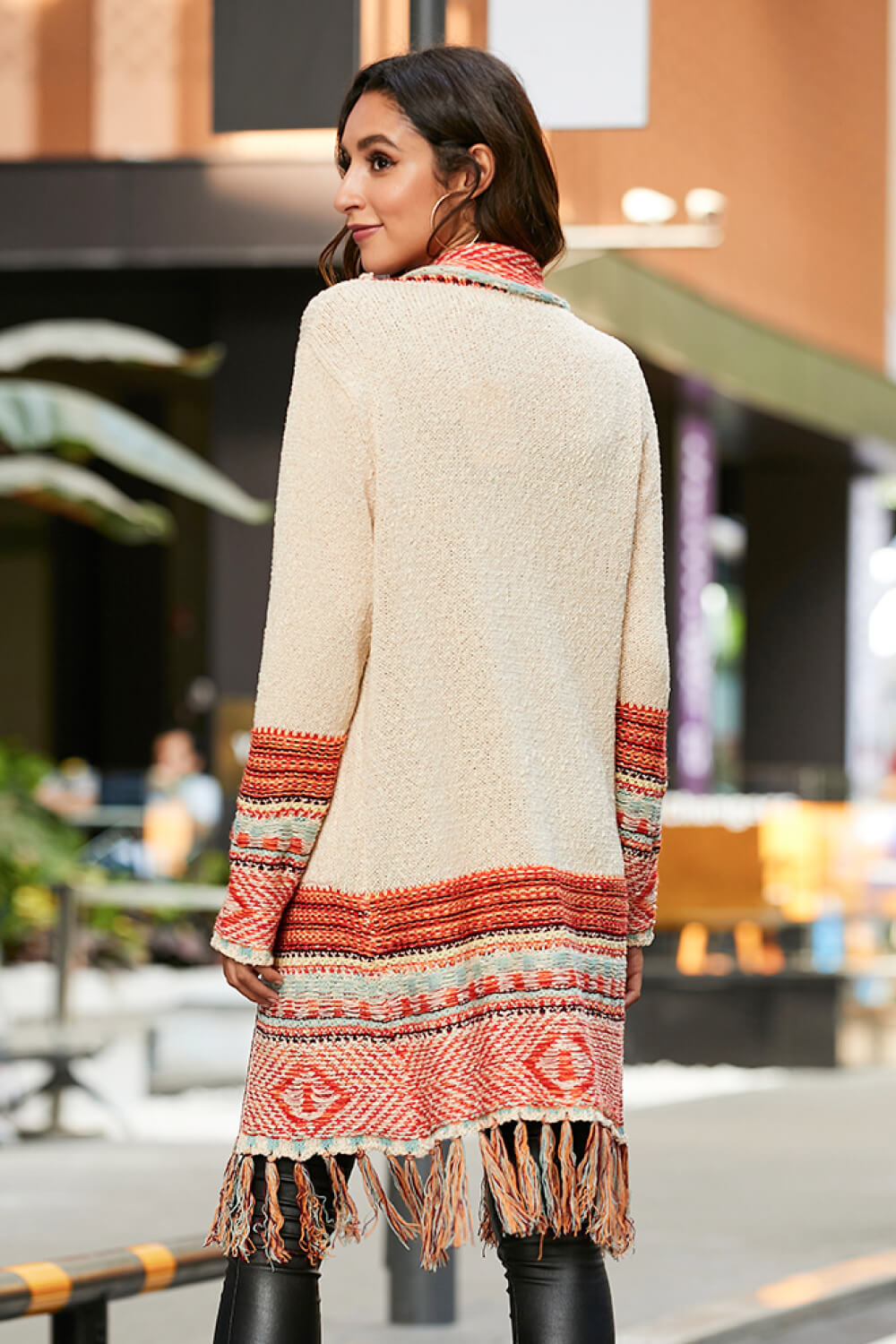 Multicolored Tassel Hem Open Front Cardigan - Coco and lulu boutique